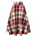 IDEALSANXUN Women’s Fall Winter High Waisted Wool Plaid A-line Long Skirt