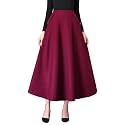 IDEALSANXUN Women’s Fall Winter High Waisted Wool Plaid A-line Long Skirt
