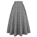 IDEALSANXUN Women’s Fall Winter High Waisted Wool Plaid A-line Long Skirt