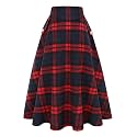 IDEALSANXUN Women’s Fall Winter High Waisted Wool Plaid A-line Long Skirt