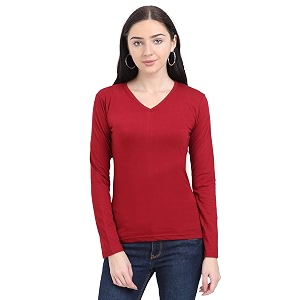 Ideation Womens Cotton Plain V Neck Full