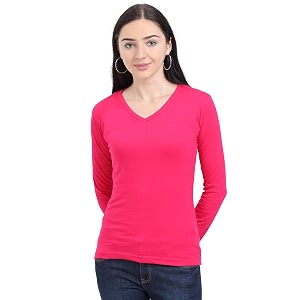 Ideation Womens Cotton Plain V Neck Full