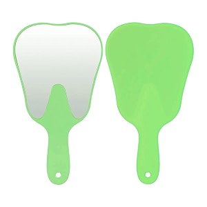 identical tooth shape hand mirror  dental patient handheld mirror  fun design  durable amp easy clean green