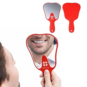 identical tooth shape hand mirror - red