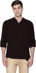 IDENTITI Solid Men Mandarin Collar Maroon T-Shirt