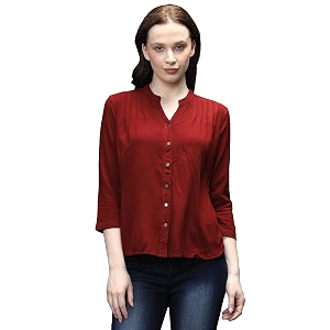 Identiti Women Maroon Three Quarter Sleeves Solid
