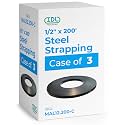 IDL Packaging 1/2" x .020" x 200' Steel Strapping Coil, 1100 lbs Break Strength in Self-Dispensed Сardboard Box - Portable Strong Banding with Superior Cut-Resistance (Pack of 3)