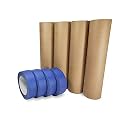 IDL Packaging Masking Paper and Tape Set -18" x 60 Yards Brown Masking Paper (4 Rolls) and 1.41" x 60 Yards Blue Painter’s Tape (4 Rolls) - Masking Kit for Painting and Home Improvements