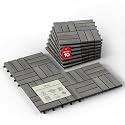 IDZO Interlocking Acacia Deck Tiles 9.6 SQFT, 10PCS, Gray, Checker