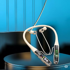 ifast if-175 ai-powered voice changer femalemalechild voice wireless neckband earphone with digital display  karaoke mode bluetooth 54 up to 50 hours playtime hd mic  black