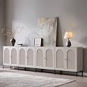 IFGET 123.5"W Modern Arch Sideboard Buffet Cabinet with Storage, Light Grey