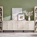 IFGET 92.63" W Modern Arched Sideboard Buffet Cabinet with Storage, Cream