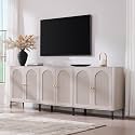 IFGET 92.63"W Modern Arch Sideboard Buffet Cabinet with Storage, Light Grey