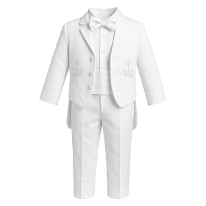 igilrdress babytoddlerboys white baptism christening mandarin collar tail 5 pcs tuxedo with cross embroidery