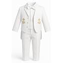 iGilrDress Baby/Toddler/Boys White Baptism Christening Mandarin Collar Tail 5 pcs Tuxedo with Cross Embroidery