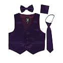 iGirlDress Boys 4 Piece Formal Satin Vest Set Zipper Tie Bowtie Hanky