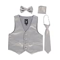 iGirlDress Boys 4 Piece Formal Satin Vest Set Zipper Tie Bowtie Hanky