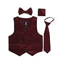 iGirlDress Boys 4 Piece Formal Satin Vest Set Zipper Tie Bowtie Hanky