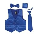 iGirlDress Boys 4 Piece Formal Satin Vest Set Zipper Tie Bowtie Hanky