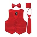 iGirlDress Boys 4 Piece Formal Satin Vest Set Zipper Tie Bowtie Hanky