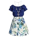 iGirlDress Girls Off Shoulder Crop Ruffle Layered Top and Skirt Set Outfit USA 4-14
