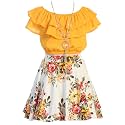 iGirlDress Girls Off Shoulder Crop Ruffle Layered Top and Skirt Set Outfit USA 4-14
