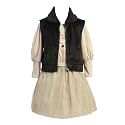 Little Girls Ivory Long Sleeve Top, Fur Vest, Gold Glitter Skirt 4PCS Set Outfit USA #2196 Size 6