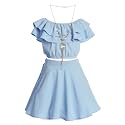iGirlDress Girls Off Shoulder Crop Ruffle Layered Top and Skirt Set Outfit USA 4-14