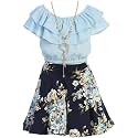 iGirlDress Girls Off Shoulder Crop Ruffle Layered Top and Skirt Set Outfit USA 4-14