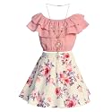 iGirlDress Girls Off Shoulder Crop Ruffle Layered Top and Skirt Set Outfit USA 4-14