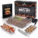 IGNAR Grill Basket Set for Outdoor Grill - Rolling Basket, Fish Basket & Draining Tray with 2 Removable Handles - Stainless Steel BBQ Grilling Accessories for Veggies, Shrimp & Meat
