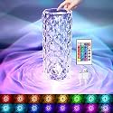 Crystal Rose Table Lamp with Touch Control and Remote Control, 16 Color Changing USB Rechargeable Desk Lamp, Modern Lighting Décor for Home, Office, Restaurants, Wedding, etc