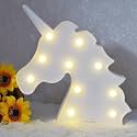 ignitate Unicorn Shaped Marquee Sign Night Light for Children, Battery Operated LED Animal Sign for Desk, Table, Wall Decoration (9 LED Bulb, Warm White Light) (White)