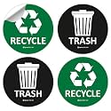IGNIXIA (Pack of 04) Recycle &amp; Trash Stickers Indoor &amp; Outdoor Trash Bin Decals Recycle &amp; Trash Symbols Sticker 4 X 4 Inches Self Adhesive Peel &amp; Stick (Green/Black)
