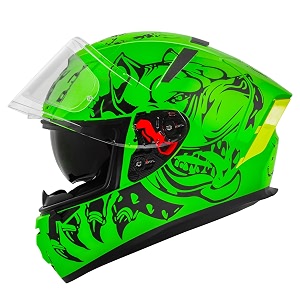ignyte ign-4 pitbull isidot certified full face graphic helmet with outer anti-fog clear visor and inner smoke sun shield x-large 620 mm glossy green black