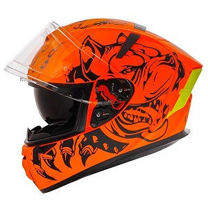 ignyte ign-4 pitbull isidot certified full face graphic helmet with outer anti-fog clear visor and inner smoke sun shield x-large 620 mm glossy fluo orange black