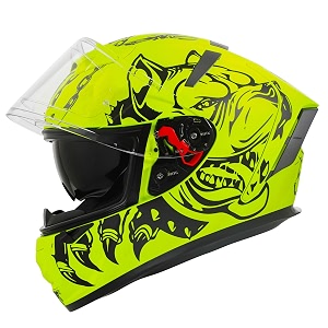ignyte ign-4 pitbull isidot certified full face graphic helmet with outer anti-fog clear visor and inner smoke sun shield large 600 mm glossy fluo neon black