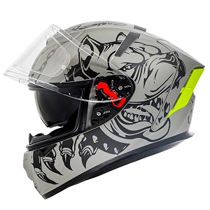 ignyte ign-4 pitbull isidot certified full face graphic helmet with outer anti-fog clear visor and inner smoke sun shield x-large 620 mm glossy titanium grey black