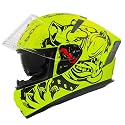 Ignyte IGN-4 Pitbull ISI/DOT Certified Full Face Graphic Helmet with Outer Anti-Fog Clear Visor and Inner Smoke Sun Shield (Large 600 MM, Glossy Fluo Neon Black)