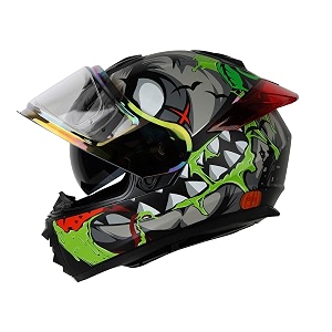 ignyte ign-8 pumpkin isidot certified full face graphic helmet with outer anti fog clear chrome border visor and inner smoke sun shield