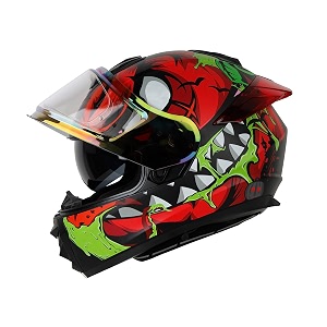 ignyte ign-8 pumpkin isidot certified full face graphic helmet with outer anti fog clear chrome border visor and inner smoke sun shield