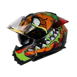ignyte ign-8 pumpkin isidot certified full face graphic helmet with outer anti fog clear chrome border visor and inner smoke sun shield