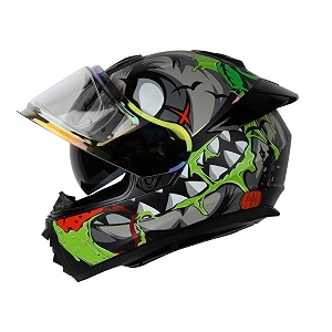 ignyte ign-8 pumpkin isidot certified full face graphic helmet with outer anti fog clear chrome border visor and inner smoke sun shield
