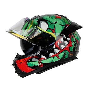 ignyte ign-8 pumpkin isidot certified full face graphic helmet with outer anti fog clear chrome border visor and inner smoke sun shield