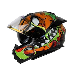 ignyte ign-8 pumpkin isidot certified full face graphic helmet with outer anti fog clear chrome border visor and inner smoke sun shield