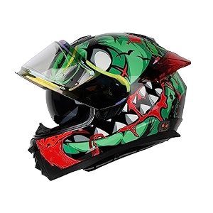 ignyte ign-8 pumpkin isidot certified full face graphic helmet with outer anti fog clear chrome border visor and inner smoke sun shield