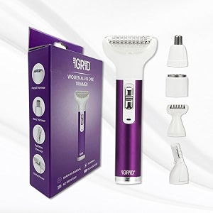 igrid 5 in 1 face amp body hair trimmer for women  5 heads - bikini shaver eyebrow nose and ear  rechargeable hair removal machine purple