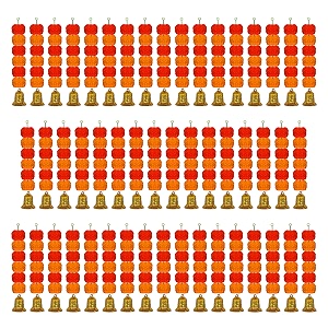 ihandikart artificial handmade 6 flower marigold super-mini garland with bell in the bottomflower decoration color light amp dark orange pack of 50 33605-50