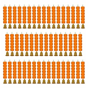ihandikart artificial handmade 6 flower marigold super-mini garland with bell in the bottomflower decoration color light orange pack of 50 33608-50