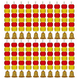 ihandikart artificial handmade 6 flower marigold super-mini garland with bell in the bottomflower decoration color yellow amp red pack of 20 33602-20